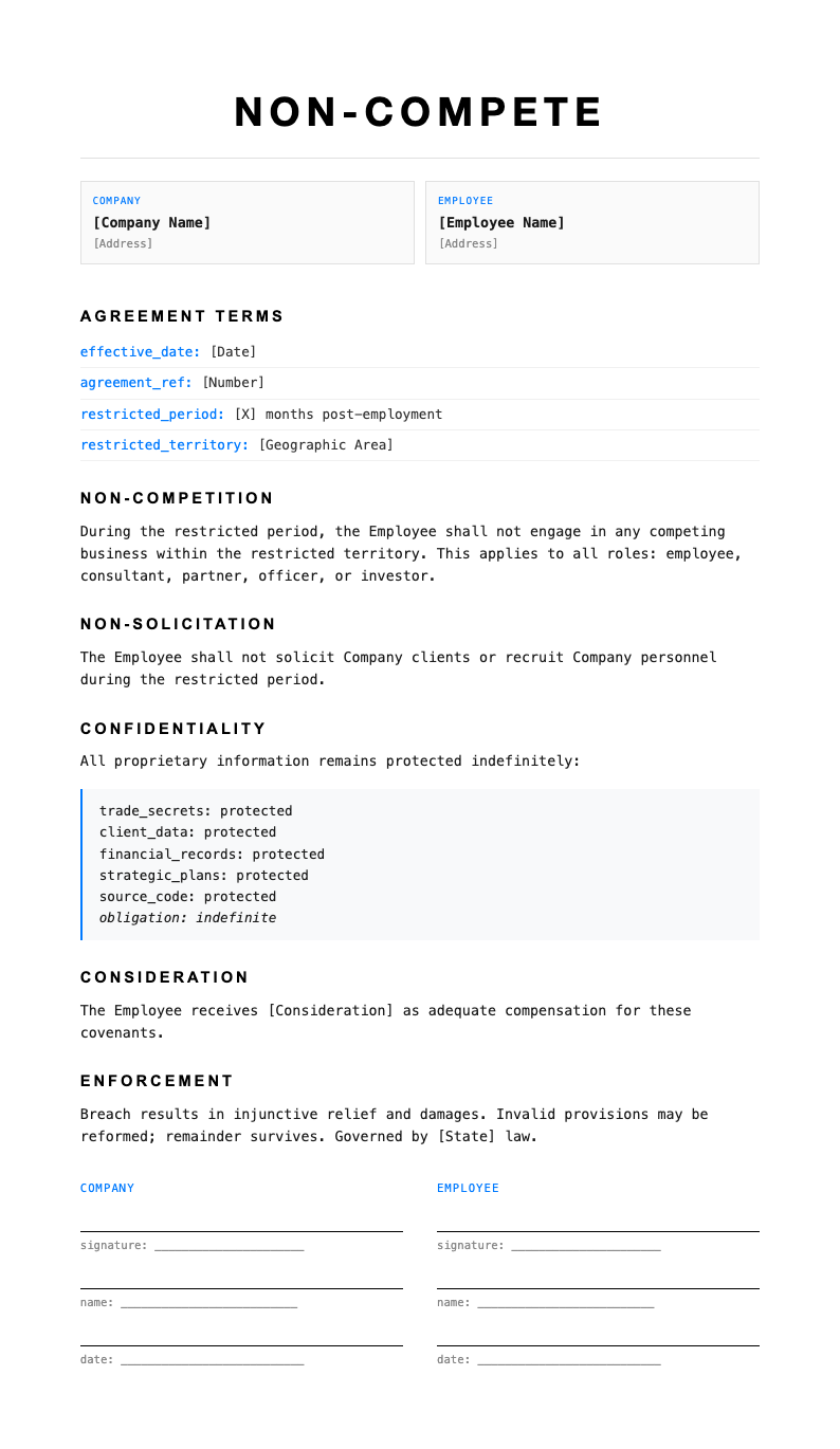 Tech Minimalist Non Compete Agreement